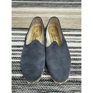 Sabah Shoes Women's Size 38 W Blue Leather Slip On Flats Handmade Casual Comfort